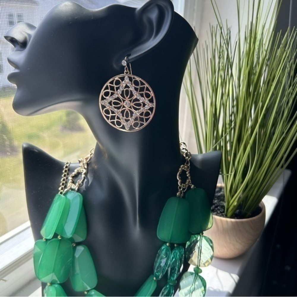 💋NWOT vintage Tribal gold statement rhinestone earrings